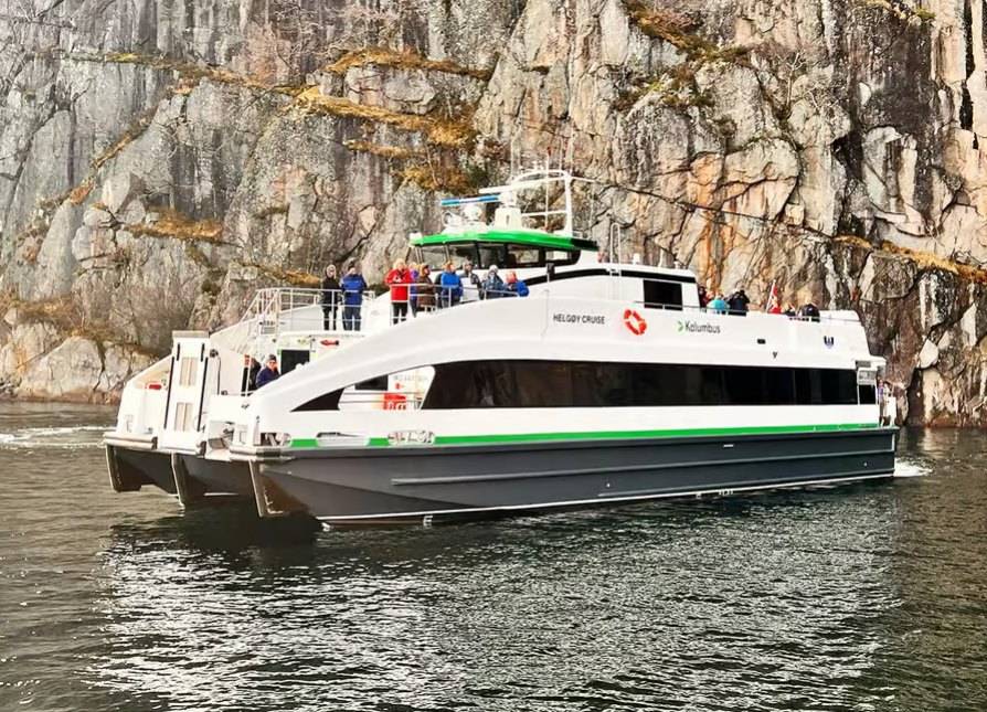 Helgoy catamaran on the Lysefjord near Stavanger.