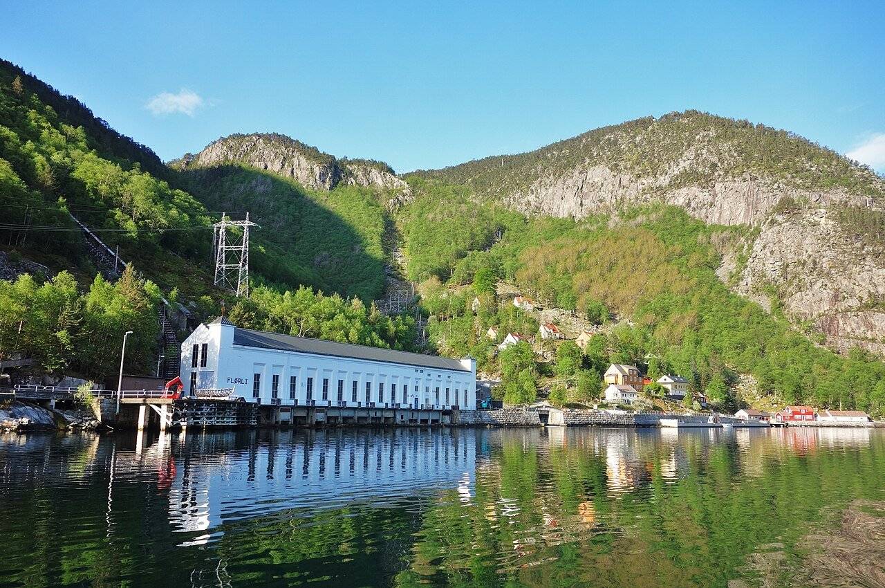 The Florli 4444 wooden staircase climbing the cliff above the Lysefjord.