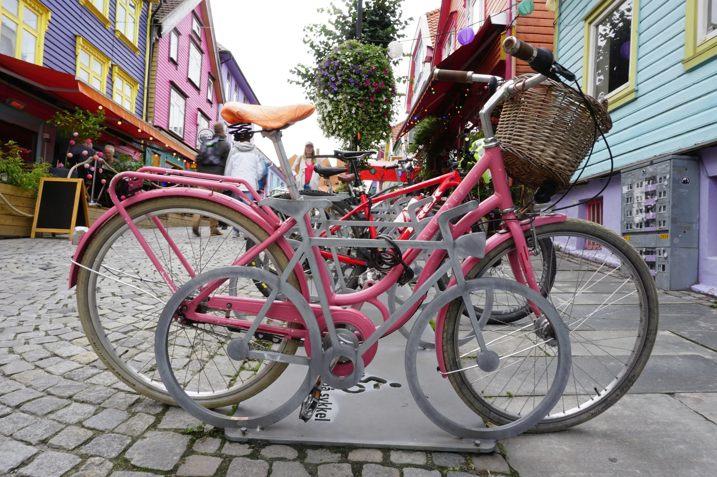 Colourful houses and bikes on a Stavanger street